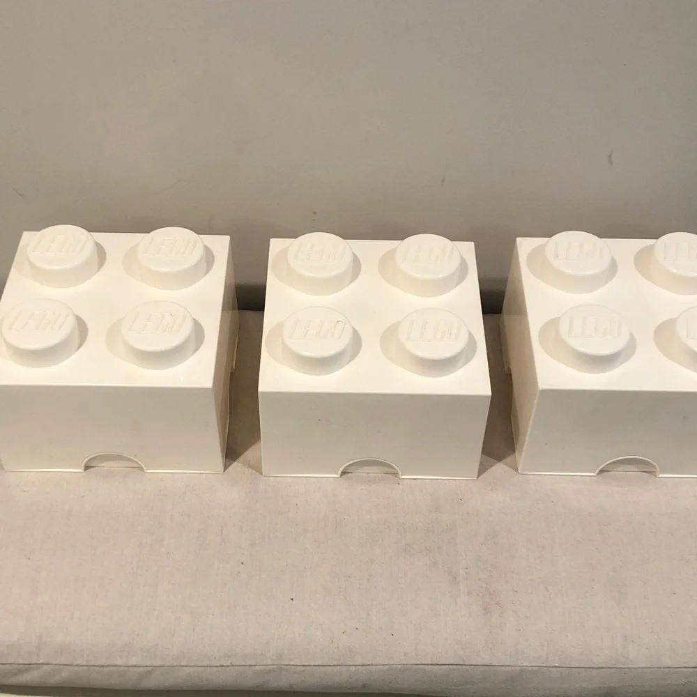 White Lego Storage Brick 10 x 10 Storage Cube Container Set of 3 Pls Read